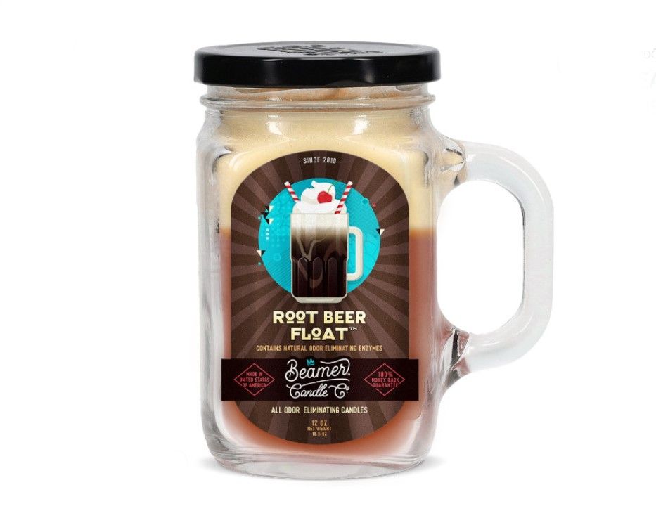 Smoke Killer illatgyertya üvegedényben, füllel és fém kupakkal – Root Beer Float - nagy